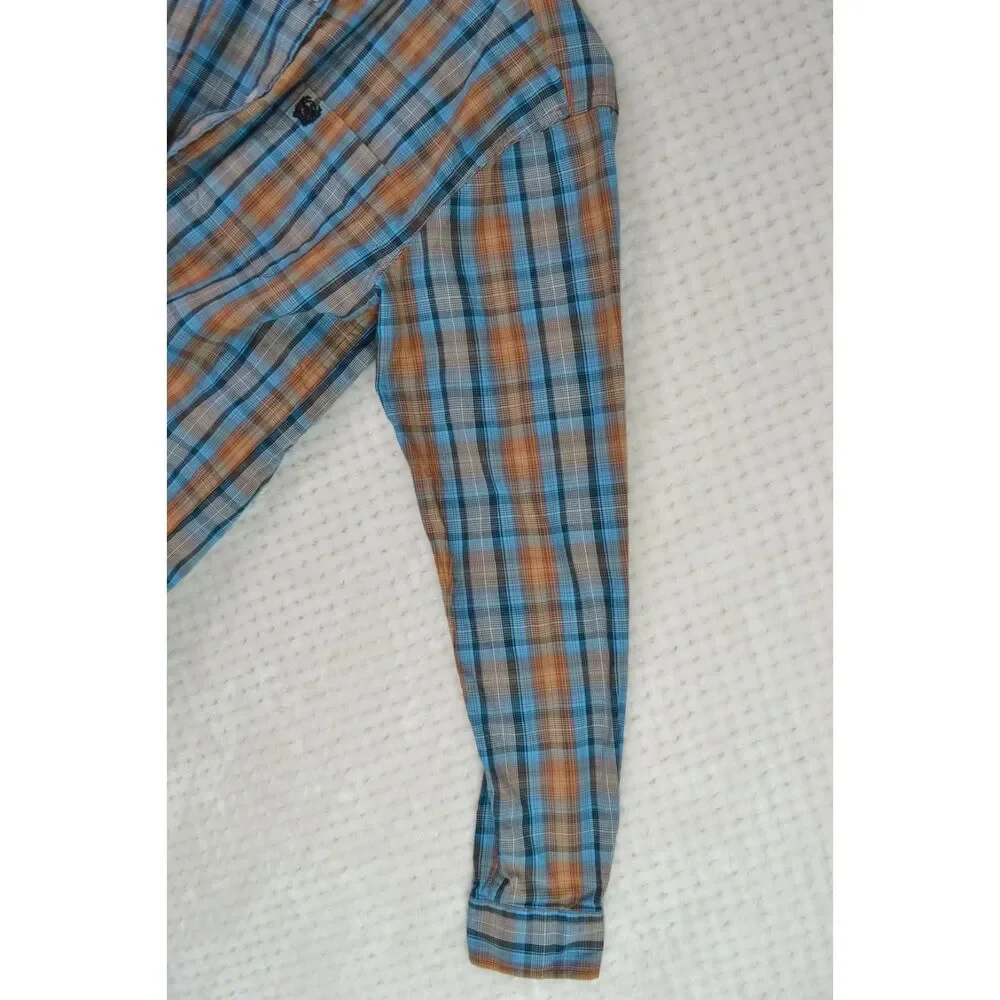 Cinch Boys XL (14) Shirt Blue Orange Plaid Western Button Up